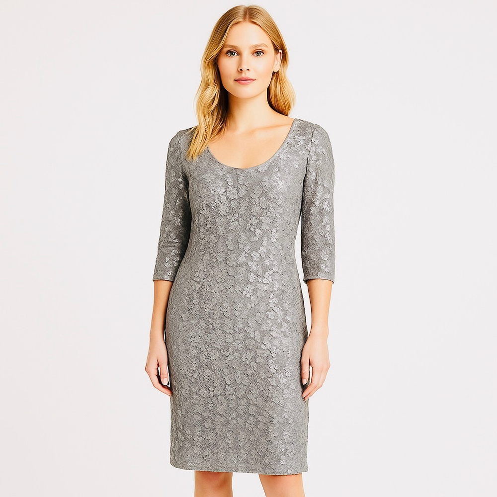 Women's Eva Mendes Silver Sequin Lace Sheath Dress Size 12
